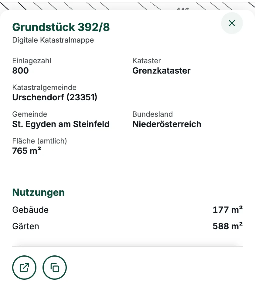 Angaben zum Grundstück aus dem BEV-Kataster