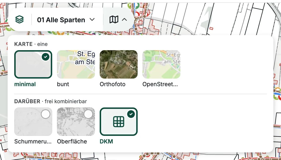 Auswahl des Hintergrunds mit Kacheln unter „Karte“ und „Darüber“